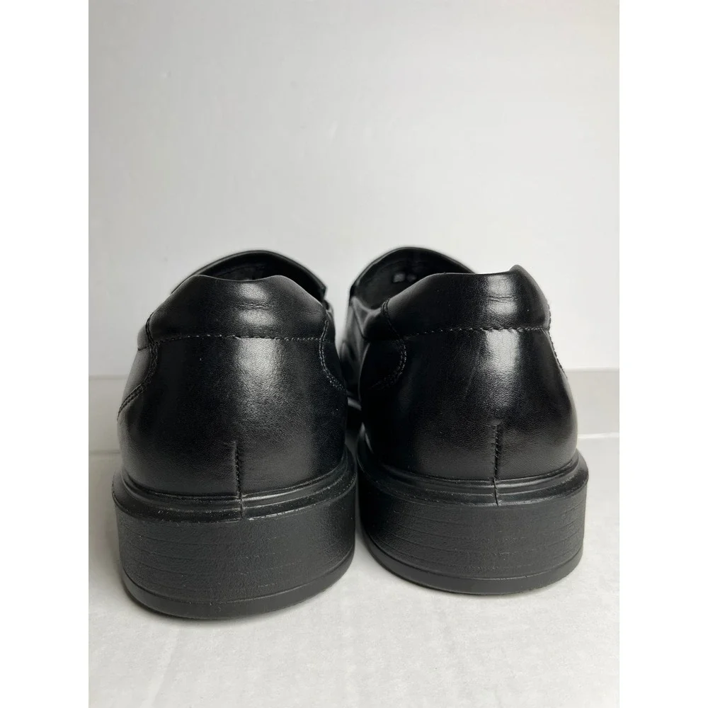 ECCO Helsinki Mens Black Leather Slip On Loafers Square Toe Dress Shoes